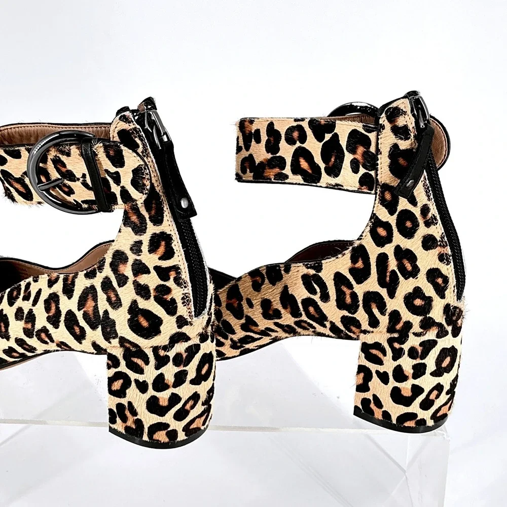 Linea Paolo‎ Size 7.5 Leopard Print Calf Hair Block Heel Pumps NEW Corwyn $130